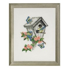 Набор для вышивания Синицы и клетка, канва Aida 14 ct Permin