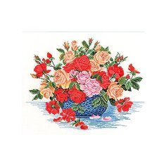 Набор для вышивания Букет роз в синей вазе, лён 26 ct EVA Rosenstand