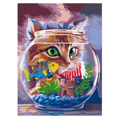 ФРЕЯ Картина по номерам "Котенок и рыбка" 40Х30 см (PNB/R2 №15)