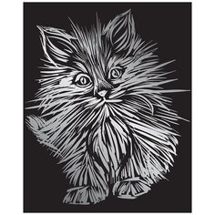 GHK Набор для творчества "Гравюра 20 x 25.5 см №10 "Пушистый котенок" (серебро) Hobbius