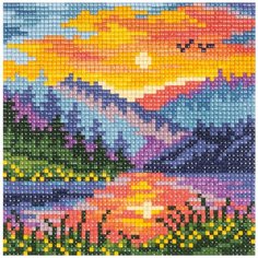 "ФРЕЯ" набор кристальная (алмазная) мозаика ALVR-216 "Рассвет в горах" 14 х 14 см