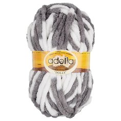 Пряжа Adelia "DOLLY" 100% полиэстер №15 бело-серый - 5 мотков по 100 г