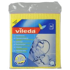 Салфетка Vileda губчатая 3 шт, желтый/голубой/розовый