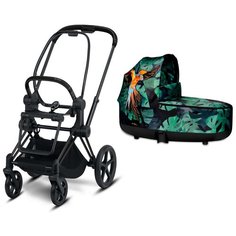 Коляска для новорожденных Cybex Priam III Koi/Rebellious/Anna K/Birds of Paradise/JS (люлька), birds of paradise/matte black, цвет шасси: черный