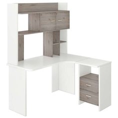 Компьютерный стол угловой Мэрдэс Нельсон Lite СКЛ-УГЛ+НКЛХ, ШхГ: 130х120 см, угол: справа, цвет: белый жемчуг/нельсон Merdes