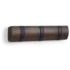 Вешалка настенная Umbra FLIP 3 крючка чёрная-орех