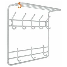 Вешалка ЗМИ, 2х ярусная с полкой, 60 см, для верхней одежды и головных уборов настенная, цвет белое серебро "Антик"