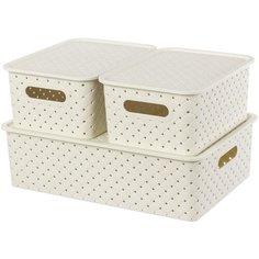 Набор 3-х корзинок с крышками 3 л, 3 л, 7,5 л EL Casa Береста слоновая кость