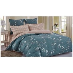 Постельное белье евростандарт Cleo Satin de Luxe 687-SK, сатин, 50 х 70 и 70 х 70 см, зеленый/бежевый