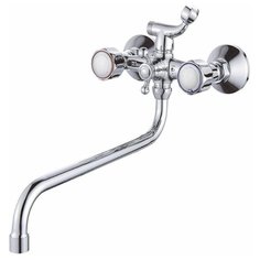 Diadonna Смеситель для ванны латунный с длинным поворотным изливом 42 см и душевой лейкой, хромированный
