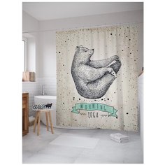 Штора для ванной JoyArty Утренняя йога с медведем 180x200 бежевый/серый