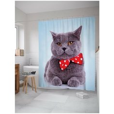 Штора для ванной JoyArty Серый Тема Шотландская Вислоухая 180х200 (sc-2735)