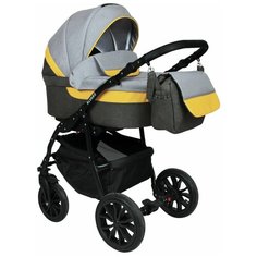 Коляска ALVARO F 3в1 (Alis) (Al 02 (т.серый+св.серый+желтая кожа))
