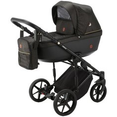 Коляска универсальная Adamex Amelia LUX 2 в 1, AM289 - черная с золотыми блестками, черная кожа