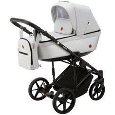 Коляска универсальная Adamex Amelia LUX 2 в 1, AM268 - светло-серая, серебристая кожа