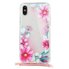 Силиконовый чехол на шнурке для Аpple iPhone Xs Max / Прозрачный чехол с рисунком на шею на Эпл Айфон Хс Макс (Цветочная рамка) Pastila