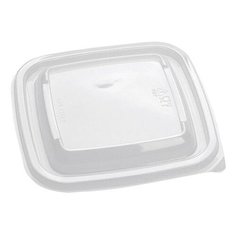 Крышки для одноразовых квадратных контейнеров 126х126х13 мм, КОМПЛЕКТ 50 шт., ПЭТ, прозрачные, 605116-605118, СТИРОЛПЛАСТ