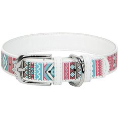Ошейник WAU DOG Printed Leather 46-60 см этно/белый