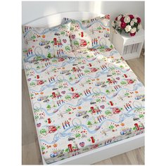 Простыня Сказка Лондон перкаль на резинке 90 х 200 см бежевый