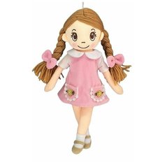Мягкая игрушка ABtoys Кукла в розовом платье с косичками 30 см