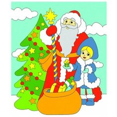 Рыжий кот Картина по номерам 20х25 см "Дед Мороз с внучкой и подарками" (X-7022)