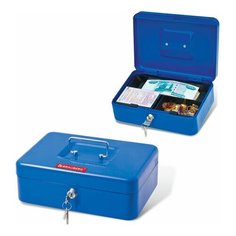 Ящик для денег, ценностей, документов, печатей, 90х180х250 мм, ключевой замок, синий, BRAUBERG, 290335