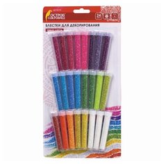 Блестки (глиттер) для декора, поделок, DIY, творчества, оформления, ОСТРОВ СОКРОВИЩ, НАБОР 24 цвета по 4 грамма, блистер, 662230