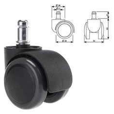 Колеса (ролики) BRABIX для кресла, прорезиненные, КОМПЛЕКТ 5 шт., шток d11 мм, черные, в коробе, 532009