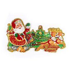 Новогоднее панно Snowmen бумажное, Дед Мороз на санях, 51*29 см