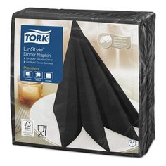Салфетки бумажные нетканые сервировочные TORK "LinStyle Premium", 39х39 см, 50 шт., чёрные, 478726