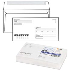 Конверты Е65 (110х220 мм), отрывная лента, "Куда-Кому", 80 г/м2, КОМПЛЕКТ 100 шт., внутренняя запечатка, Е65.15.100С Курт