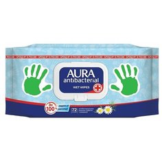 Влажные салфетки Aura антибактериальные с ромашкой, 72 шт.