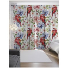 Портьеры JoyArty Попугаи, ирис и розы на ленте 265 см (p-14973)