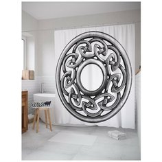 Штора для ванной JoyArty Металлический плетеный круг 180х200 белый/черный