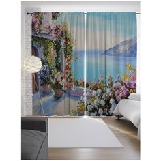 Портьеры JoyArty Цветочный балкон у моря на ленте 265 см (p-9176)