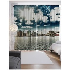 Портьеры JoyArty Небоскребы на острове на ленте 265 см (p-3482)