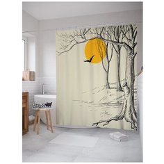 Штора для ванной JoyArty Полет через солнечный лес 180x200 желтый/черный