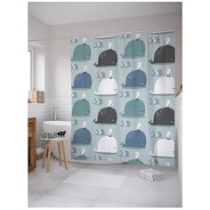 Штора для ванной JoyArty Друзья чайка да кит 180х200 синий/зеленый/белый