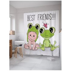 Штора для ванной JoyArty Лучшие друзья лягушки 180х200