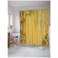 Штора для ванной JoyArty Бамбуковое заграждение с листьями 180x200 бежевый/желтый