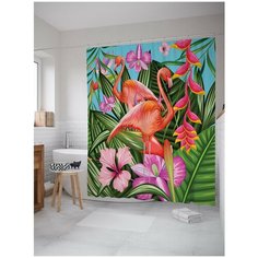 Штора для ванной JoyArty Фламинго в цветах 180х200 (sc-14669)