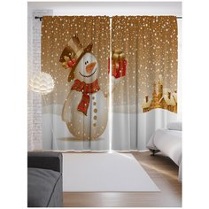 Портьеры JoyArty Подарок снеговика на ленте 265 см (p-4548)