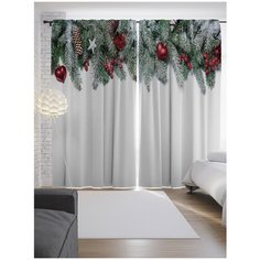 Портьеры JoyArty Еловая ветка с игрушками на ленте 265 см (p-20311)