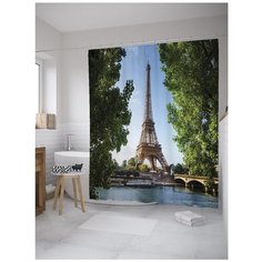 Штора для ванной JoyArty Эйфелева башня за рекой 180x200 голубой/зеленый