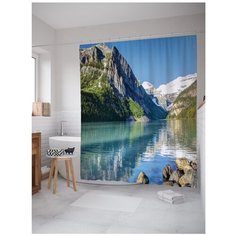 Штора для ванной JoyArty Горный хребет над рекой 180x200 голубой/зеленый/белый