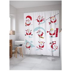 Штора для ванной JoyArty Спортивный Дед Мороз 180х200 белый/красный/голубой