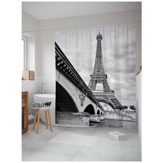 Штора для ванной JoyArty За мостом слава Парижа 180х200 серый/черный