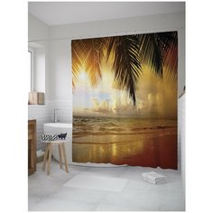 Штора для ванной JoyArty Рассвет на пляже у пальмы 180х200 (sc-10050)