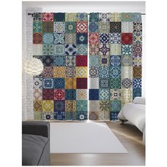 Портьеры JoyArty Плитка с цветочными узорами на ленте 265 см (p-17019)