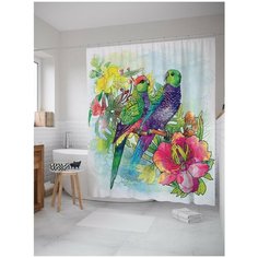 Штора для ванной JoyArty Пара попугаев в цветах 180х200 (sc-14985)